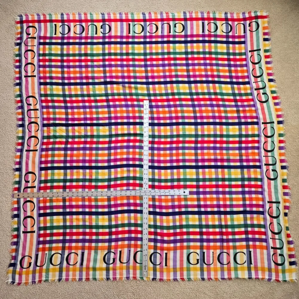 Gucci Multicolor Stripe Check Wool Shawl/Scarf - Picture 16 of 16